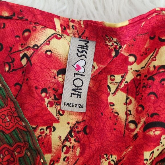 KAFTAN V Neck Short One Size Fits Most Vibrant Colors Red - Picture 4 of 11